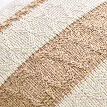 Fancy Homi Set of 1 Boho Neutral Lumbar Decorative Throw Pillow Cover 12x20 Inch for Couch Bed Sofa Chair, Modern Organic Farmhouse Home Decor, Soft Cotton Cute Accent Tan Rectangle Cushion Case