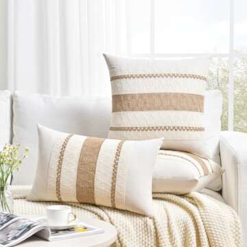 Fancy Homi Set of 1 Boho Neutral Lumbar Decorative Throw Pillow Cover 12x20 Inch for Couch Bed Sofa Chair, Modern Organic Farmhouse Home Decor, Soft Cotton Cute Accent Tan Rectangle Cushion Case