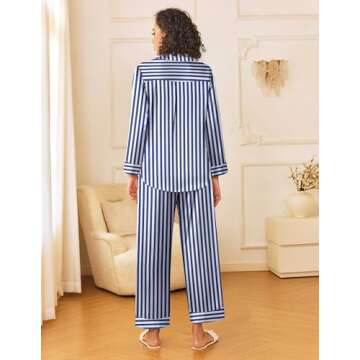 Ekouaer Womens Silk Satin Pajama Sets 2 Piece Sleepwear Pjs Set Long Sleeve Button Down Top and Pant...