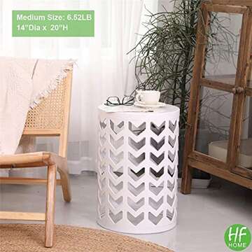 HFHOME Nesting Coffee Tables Set of 3, Industrial Metal Stacking Accent Side Tables Circle Table for Small Space, Living Room, Apartment, Bedroom Indoor - White