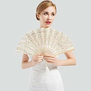BABEYOND Elegant Cotton Lace Handheld Fan for Weddings & Parties