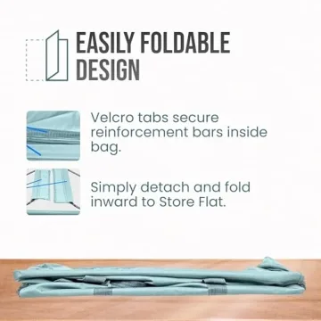 Lucazzi Extra Large Utility Tote Bag - Oversized Collapsible Reusable Wire Frame Rectangular Canvas Basket With Two Exterior Pockets For Beach, Pool, Laundry, Car Trunk, Storage - Light Blue