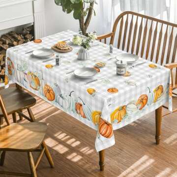 Horaldaily Fall Tablecloth 60x84 Inch Rectangular, Thanksgiving Autumn Harvest Watercolor Pumpkins B...