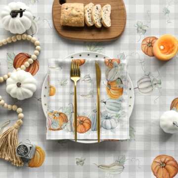 Horaldaily Fall Tablecloth 60x84 Inch Rectangular, Thanksgiving Autumn Harvest Watercolor Pumpkins Blue Buffalo Plaid Table Cover for Party Picnic Dinner Decor