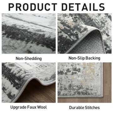 9x12 Area Rugs Washable Rug: Modern Abstract Living Room Rug Soft Anti-Skid Thin Carpet Indoor Floor Non-Shedding Carpets for Bedroom Dining Room Farmhouse Nursery Home Office Black Grey Gold