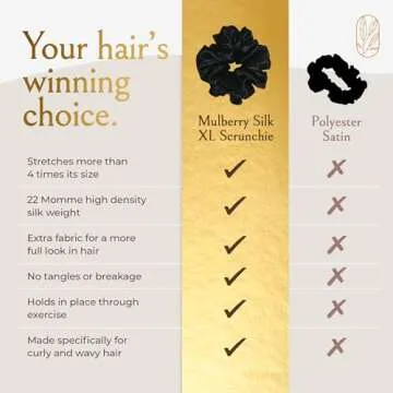 Curlfriend Collective Scrunchies for Women, Extra Large Silk Scrunchies for Curly Hair, Silk Hair Ties No Damage, Hair Scrunchies for Thick Hair, Hair Accessories, Ponytail Holders - Black, XL