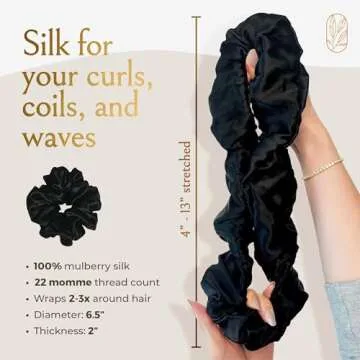 Curlfriend Collective Scrunchies for Women, Extra Large Silk Scrunchies for Curly Hair, Silk Hair Ties No Damage, Hair Scrunchies for Thick Hair, Hair Accessories, Ponytail Holders - Black, XL