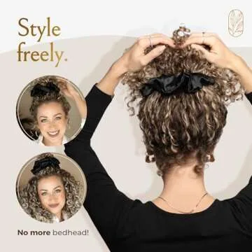 Curlfriend Collective Scrunchies for Women, Extra Large Silk Scrunchies for Curly Hair, Silk Hair Ties No Damage, Hair Scrunchies for Thick Hair, Hair Accessories, Ponytail Holders - Black, XL
