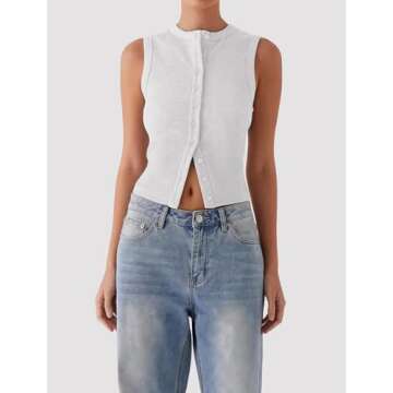 Matunana Womens Going Out Tops Summer Spring Ribbed Tank Sexy Crop Cute Y2K Button Down Sleeveless T...