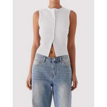 Matunana Womens Going Out Tops Summer Spring Ribbed Tank Sexy Crop Cute Y2K Button Down Sleeveless T...