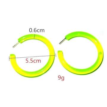 4 Pairs Candy Color Circle Round Hoop Earrings for Women Big Retro Star Heart Neon Earrings Stud Dan...