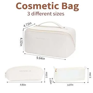 zaleeta Travel Makeup Bag, 3-Set Large Capacity Cosmetic Organizer Bags for Women, Waterproof PU Leather Toiletry Bags, Wide Open Flat Makeup Case with Divider and Handle