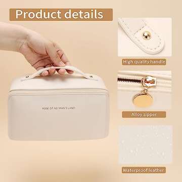 zaleeta Travel Makeup Bag, 3-Set Large Capacity Cosmetic Organizer Bags for Women, Waterproof PU Leather Toiletry Bags, Wide Open Flat Makeup Case with Divider and Handle