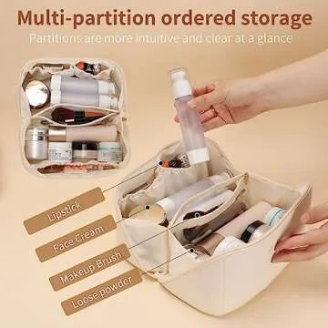 zaleeta Travel Makeup Bag, 3-Set Large Capacity Cosmetic Organizer Bags for Women, Waterproof PU Leather Toiletry Bags, Wide Open Flat Makeup Case with Divider and Handle