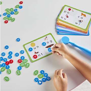 hand2mind Reading Readiness Activity Set, Magnetic Wands and Chip Set, Learn to Spell for Kids, Spelling Toys, CVC Words for Kindergarten, Learning Letters, Science of Reading Manipulatives