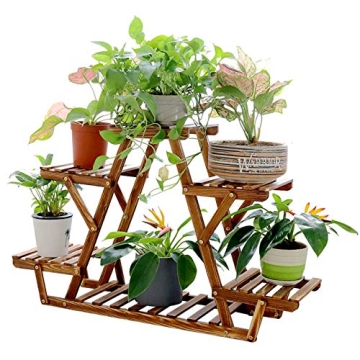 unho Triangular Plant Stand Indoor: 23 inch High Wooden Shelf 6 Potted Flower Mini Succulent Display...