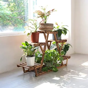 unho Triangular Plant Stand: Stylish 6 Tier Wooden Shelf