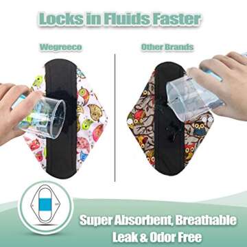 Wegreeco Reusable Menstrual Pads - Soft Cloth Pads & Panty Liners - 6 Pack