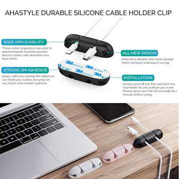OUSHGO Pack of 3 Cable Clips Cable Organizer Clips Compact Design Desk Wire Holder Strong Adhesive Multipurpose Cord Holder USB Cable for Home, Office, Car, Desk Accessories (Pink)