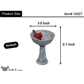 G & F Products MiniGardenn 10027 Fairy Garden Polyresin Miniature, Cardinal Birdbath Pick