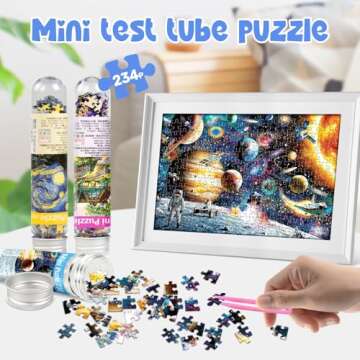 234 Pieces Mini Jigsaw Puzzles for Adults & Kids, 6" x 4" Small Jigsaw Puzzles Capsule Tube Jigsaw Puzzles Intelligent Game, Starry Night Space Astronaut Dusk Village 3 Pack