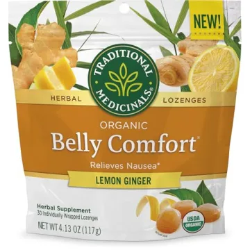 Traditional Medicinals Organic Belly Comfort Lozenges – Lemon Ginger Flavor, 30 Pack for Nausea Re...