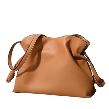 BXCNCKD Women's versatile crossbody bag with cloud drawstring pleated bucket bag, fashionable PU lea...