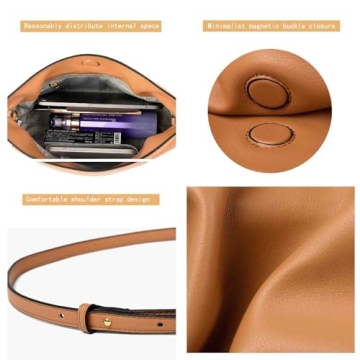 BXCNCKD Women's versatile crossbody bag with cloud drawstring pleated bucket bag, fashionable PU leather bag for women (Brown)