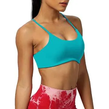 Aoxjox Women's Workout Sports Bras Fitness Backless Padded Ivy Low Impact Bra Yoga Crop Tank Top (Cascade Blue, Large)