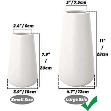 11 Inch Tall Matt White Ceramic Vase for Flowers & Pampas Grass, Classic Rustic Style Decorative Vas...