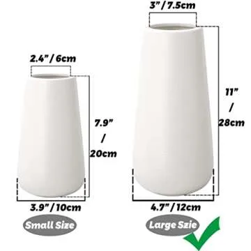 11 Inch Tall Matt White Ceramic Vase for Flowers & Pampas Grass, Classic Rustic Style Decorative Vas...