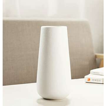 11 Inch Tall Matt White Ceramic Vase for Flowers & Pampas Grass, Classic Rustic Style Decorative Vases for Home Decor Table Centerpieces