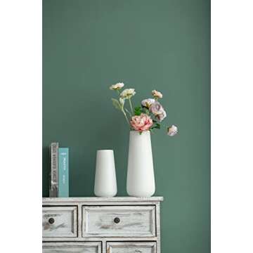 11 Inch Tall Matt White Ceramic Vase for Flowers & Pampas Grass, Classic Rustic Style Decorative Vases for Home Decor Table Centerpieces