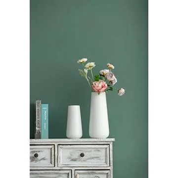 11 Inch Tall Matt White Ceramic Vase for Flowers & Pampas Grass, Classic Rustic Style Decorative Vases for Home Decor Table Centerpieces