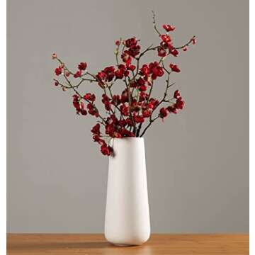 11 Inch Tall Matt White Ceramic Vase for Flowers & Pampas Grass, Classic Rustic Style Decorative Vases for Home Decor Table Centerpieces