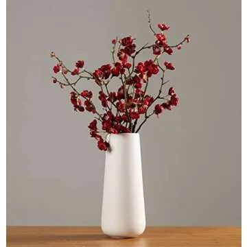 11 Inch Tall Matt White Ceramic Vase for Flowers & Pampas Grass, Classic Rustic Style Decorative Vases for Home Decor Table Centerpieces