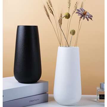 11 Inch Tall Matt White Ceramic Vase for Flowers & Pampas Grass, Classic Rustic Style Decorative Vases for Home Decor Table Centerpieces