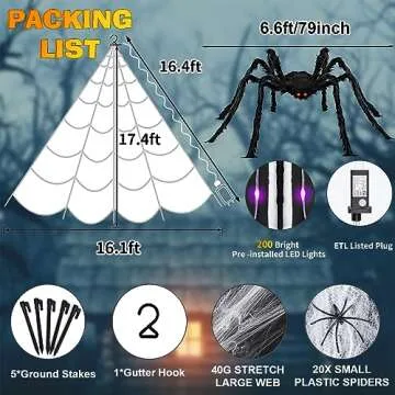 Halloween Decorations Outdoor, 200 LED Halloween Giant Spider Web Lights, 16.4Ft Lighted Spider Web Light up for Yard Haunted House Decor