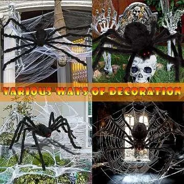 Halloween Decorations Outdoor, 200 LED Halloween Giant Spider Web Lights, 16.4Ft Lighted Spider Web Light up for Yard Haunted House Decor