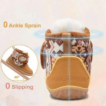 Scurtain Baby Sock Shoes Boy Girl Walking Boots Toddler Brown Shoes for Fall Winter House Slippers 6 9 12 18 24 Brown 16-24 Months