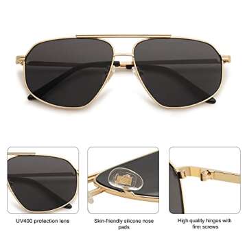 SOJOS Classic Retro Aviator Sunglasses for Women Men Vintage Hexagonal Metal Frame UV400 Lenses SJ1200, Gold/Grey