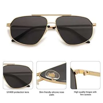 SOJOS Classic Retro Aviator Sunglasses for Women Men Vintage Hexagonal Metal Frame UV400 Lenses SJ1200, Gold/Grey