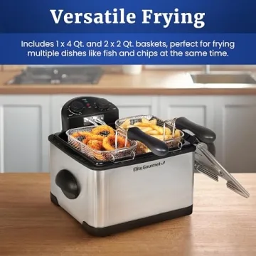 Elite Gourmet Deep Fryer 4.5 Qt 1700W with 3 Baskets