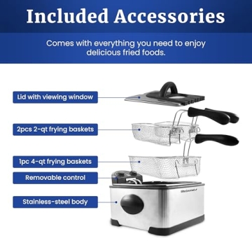 Elite Gourmet Deep Fryer 4.5 Qt 1700W with 3 Baskets