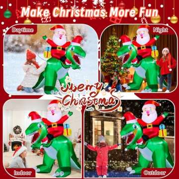 Christmas Inflatables Santa Outdoor Decorations: 7FT Cute Santa Riding Dinosaur Inflatable - Christmas Blow up Yard Decoration - Built-in LED Lights for Party Lawn Holiday Decor Outside
