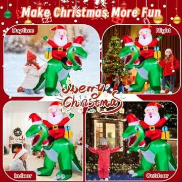 Christmas Inflatables Santa Outdoor Decorations: 7FT Cute Santa Riding Dinosaur Inflatable - Christmas Blow up Yard Decoration - Built-in LED Lights for Party Lawn Holiday Decor Outside