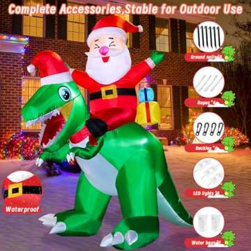 Christmas Inflatables Santa Outdoor Decorations: 7FT Cute Santa Riding Dinosaur Inflatable - Christmas Blow up Yard Decoration - Built-in LED Lights for Party Lawn Holiday Decor Outside