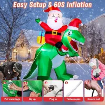 Christmas Inflatables Santa Outdoor Decorations: 7FT Cute Santa Riding Dinosaur Inflatable - Christmas Blow up Yard Decoration - Built-in LED Lights for Party Lawn Holiday Decor Outside