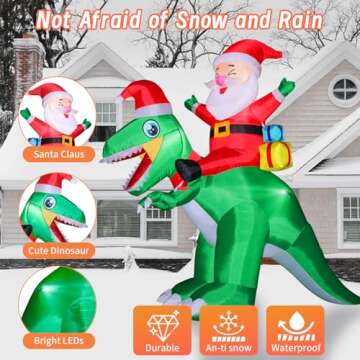 Christmas Inflatables Santa Outdoor Decorations: 7FT Cute Santa Riding Dinosaur Inflatable - Christmas Blow up Yard Decoration - Built-in LED Lights for Party Lawn Holiday Decor Outside