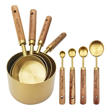 Zalaxt Gold Measuring Cups and Spoons Set with Fragrant Wood Handle, Measuring Cups, Metal Measuring...
